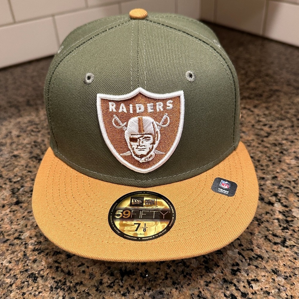 Las Vegas Raiders New Era 59FIFTY Hat 7 1/8 Green Gold NFL New